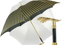 Luxury Gents Pinstripe Umbrella with Goldplated Jaguar Handle