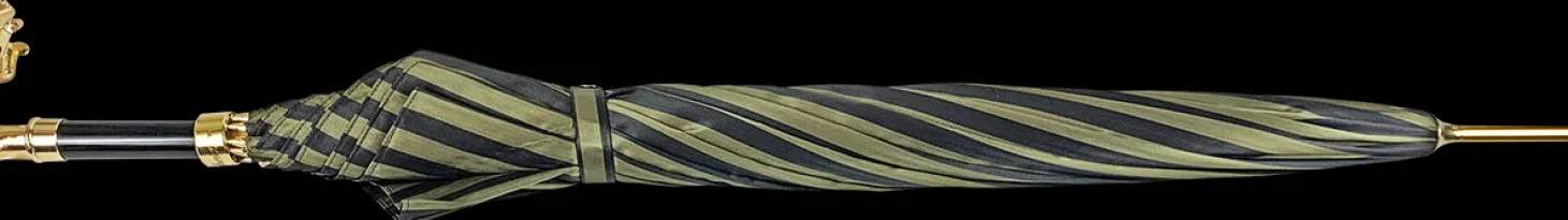 Luxury Gents Pinstripe Umbrella with Goldplated Jaguar Handle