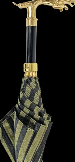 Luxury Gents Pinstripe Umbrella with Goldplated Jaguar Handle