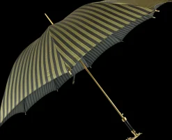 Luxury Gents Pinstripe Umbrella with Goldplated Jaguar Handle