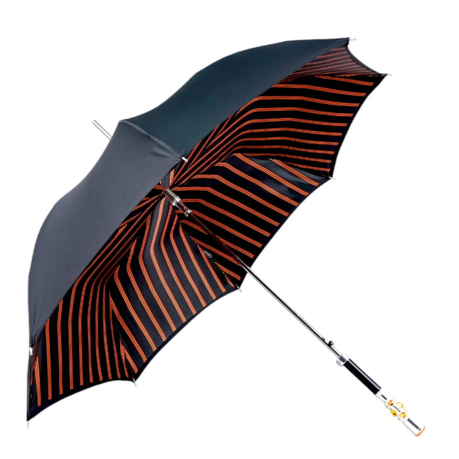 Luxury Umbrella with Bold Stripes and Gem-Encrusted Handle