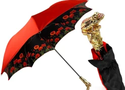Luxury umbrella with red poppies and frog adorned with siam crystals