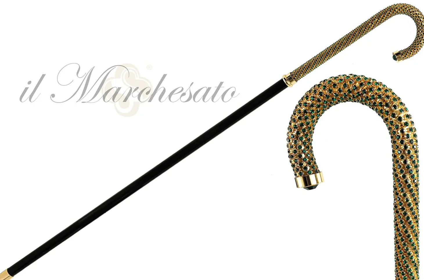Luxury Walking stick Encrusted with hundreds Emerald Crystals