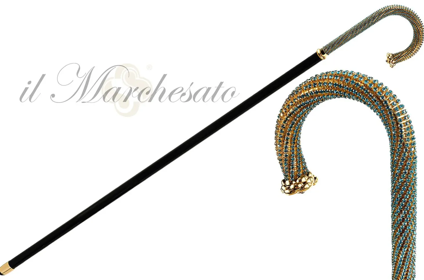 Luxury Walking stick Encrusted with hundreds Aquamarine Crystals