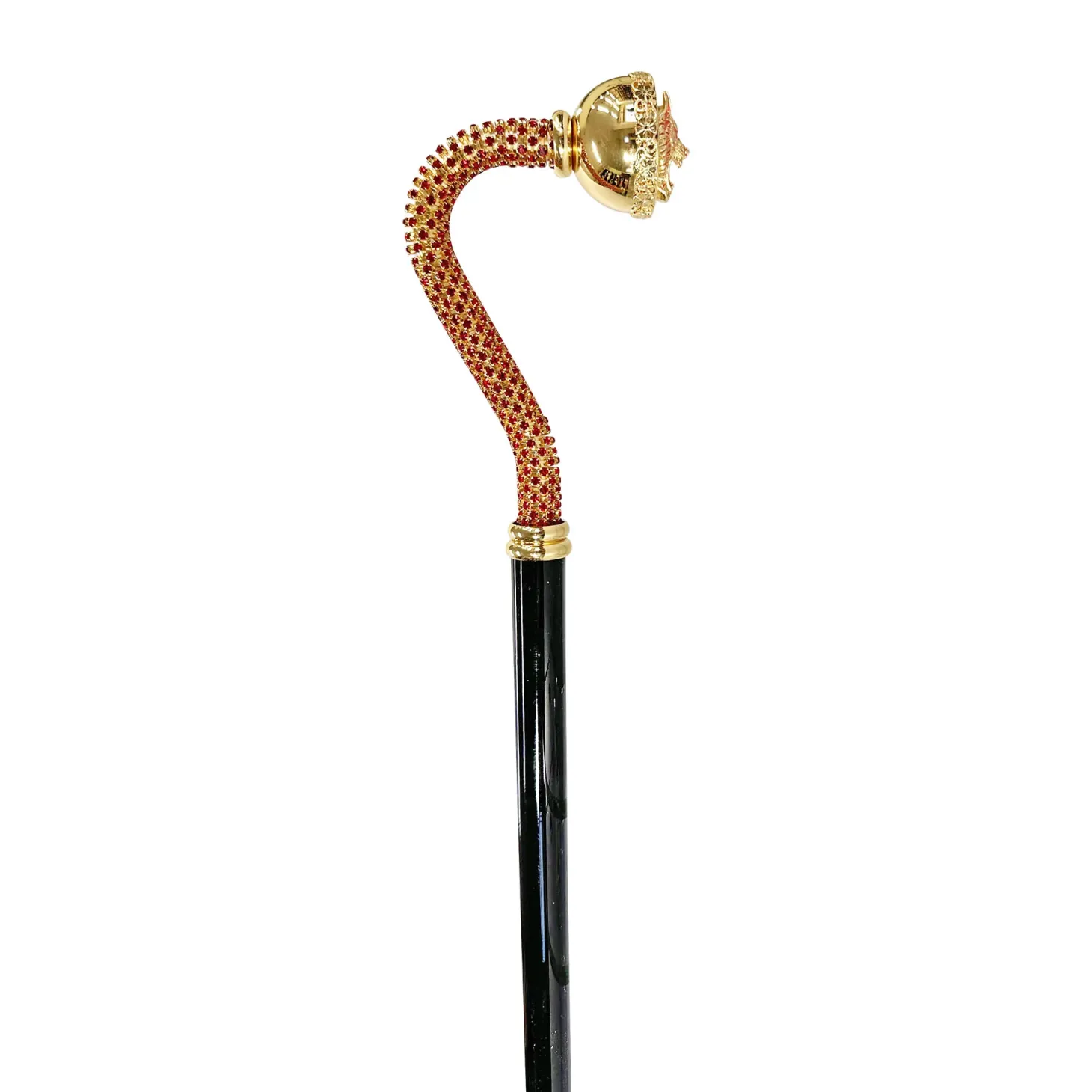Luxury walking stick with Siam crystal and wolf