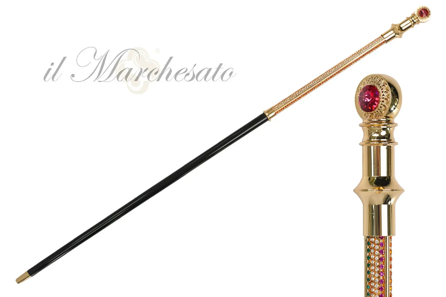 Majestic cane 24K goldplated with crystals - Limited collection