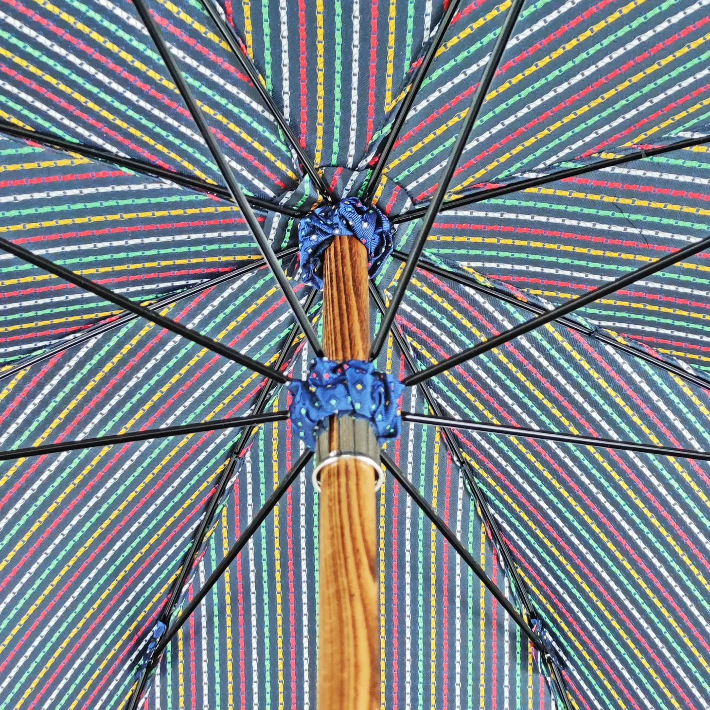 Multicolor dot umbrella with Malacca handle