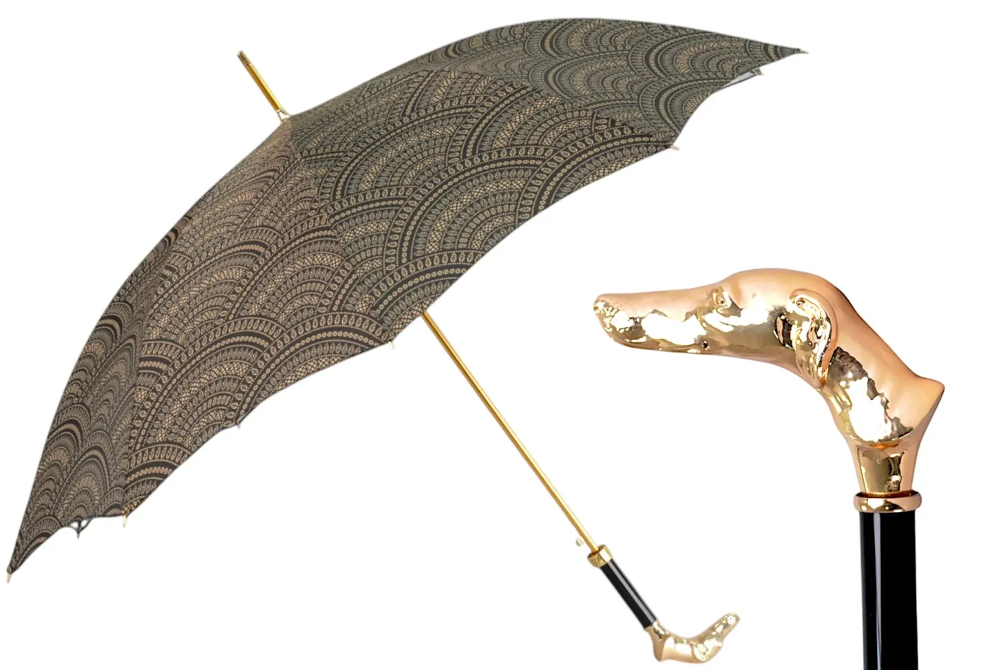 Noble Hound: Decorated Umbrella with Gold-Plated Greyhound Handle