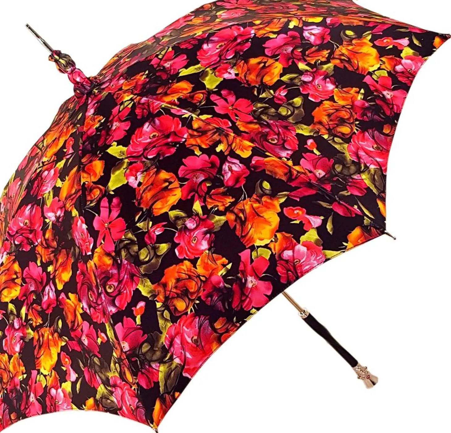 Parasol Multi-Color Floral Umbrella for Women - Black Leather Handle