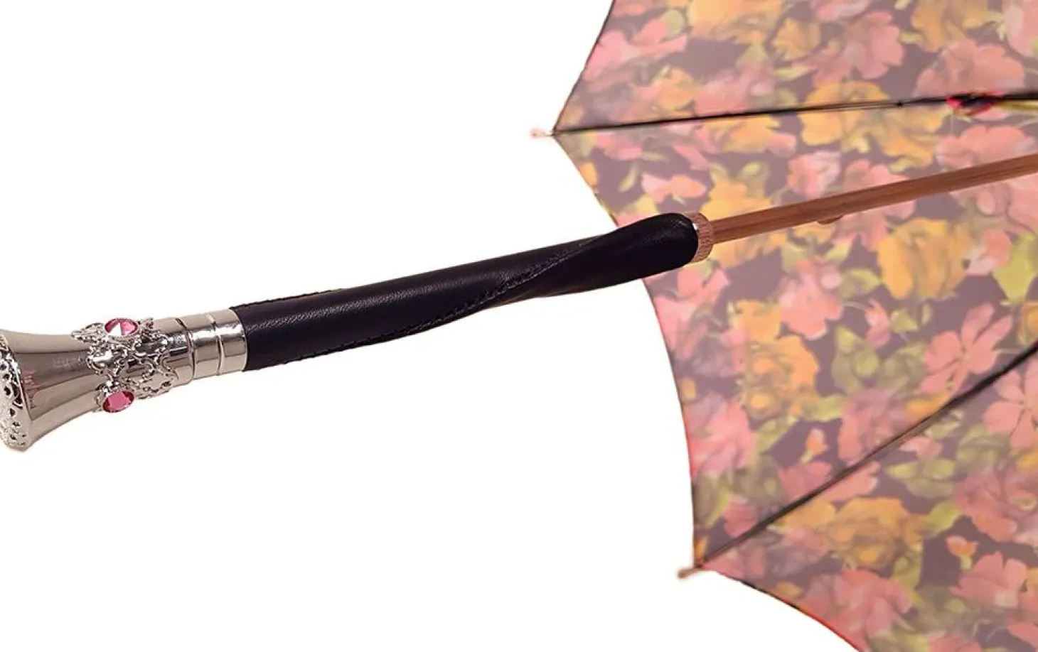 Parasol Multi-Color Floral Umbrella for Women - Black Leather Handle