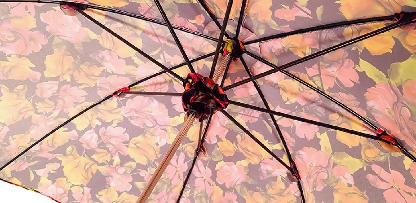 Parasol Multi-Color Floral Umbrella for Women - Black Leather Handle