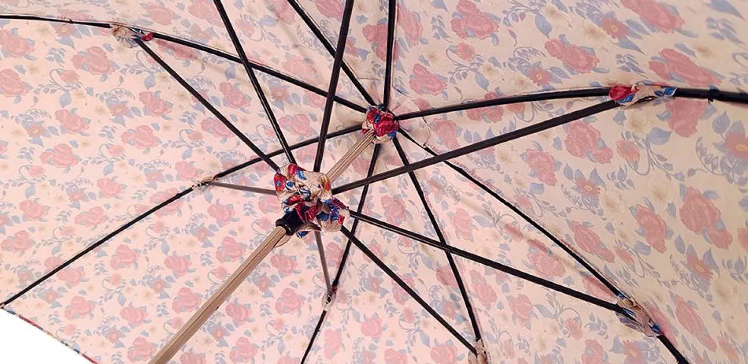 Pink Roses Parasol - Pink Leather Handle