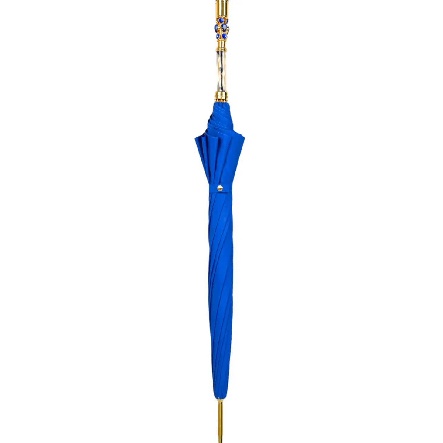 Sapphire Splendor: Handcrafted Electric Blue Umbrella with Crystal Han
