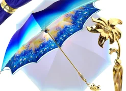 Sky Blue Gradient Umbrella, Daisies Print