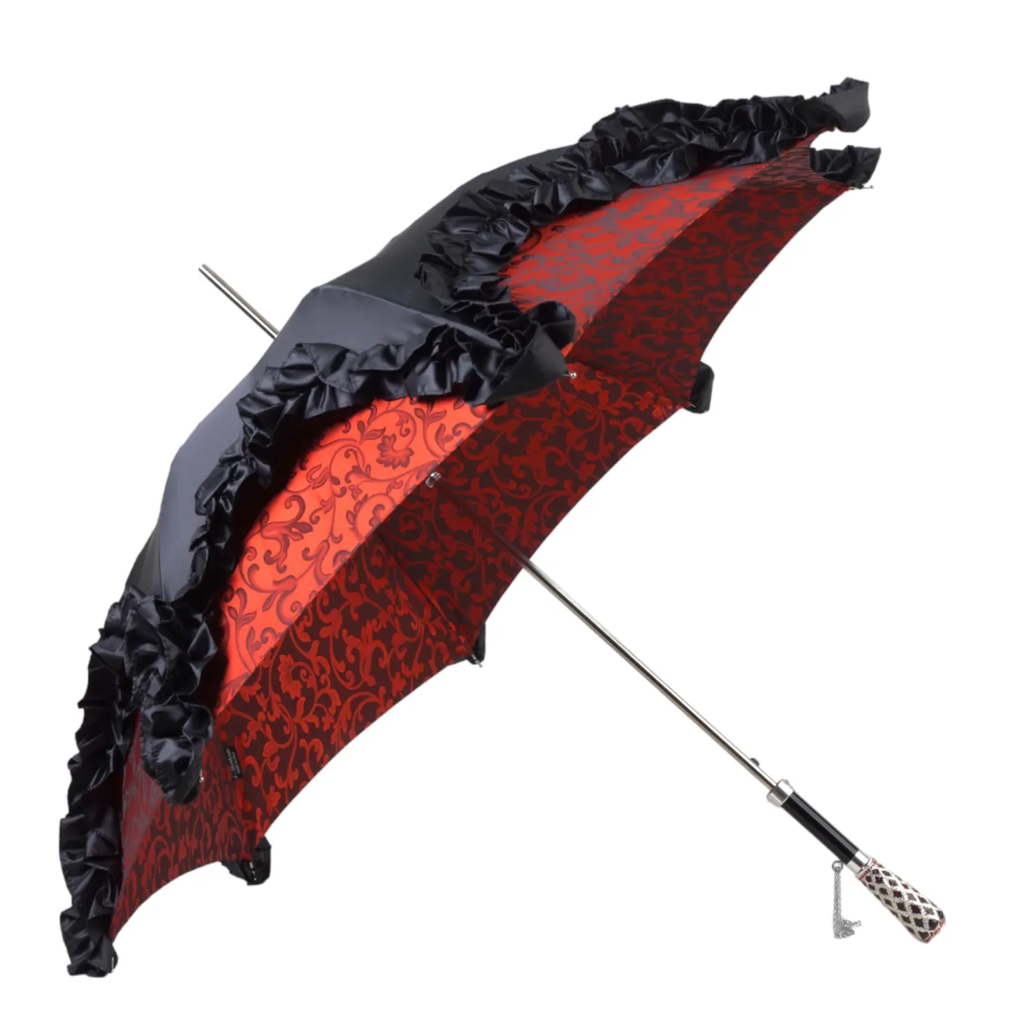 Special Edition Umbrella Featuring Black Ruffles and Silver-Plated Acc