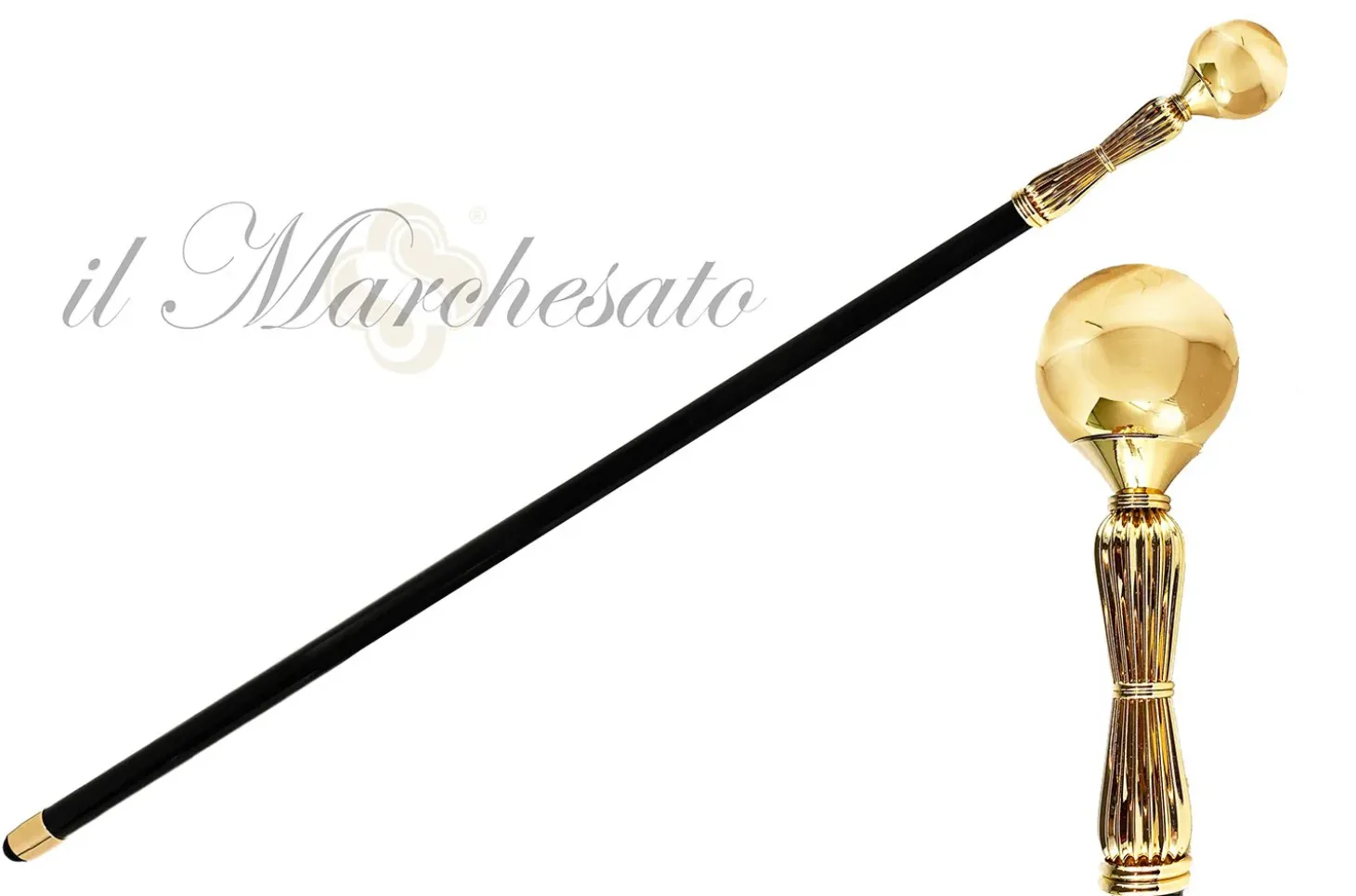 Sturdy and Elegant Walking Stick - Brass Sphere With a Mirror Surface