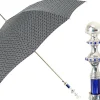 Stylish Grey & Blue Jacquard Umbrella - Silverplated handle