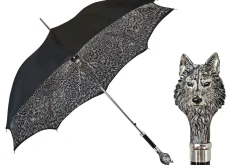 Stylish umbrell - Silverplated 925 Wolf with fur design