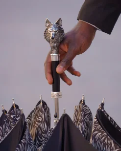 Stylish umbrell - Silverplated 925 Wolf with fur design