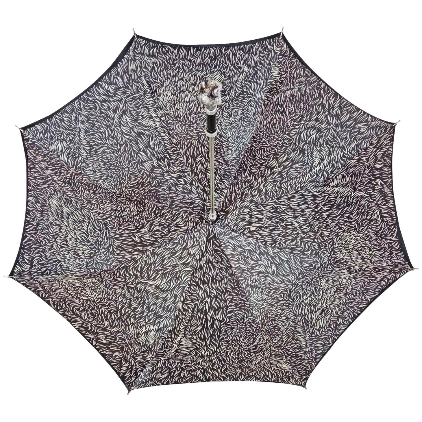 Stylish umbrell - Silverplated 925 Wolf with fur design