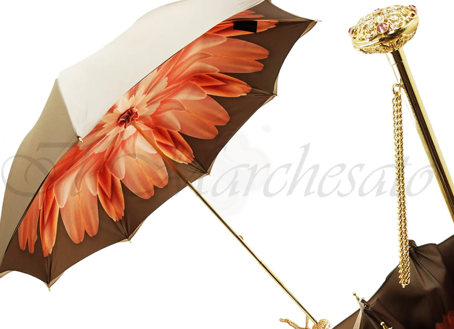 Superb Dahlia Double Canopy Umbrella Finished in a Luxurious Satin Pol