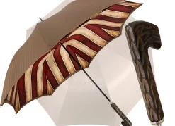 Tobacco Handmade Men's Umbrella - Striped Red And Cream