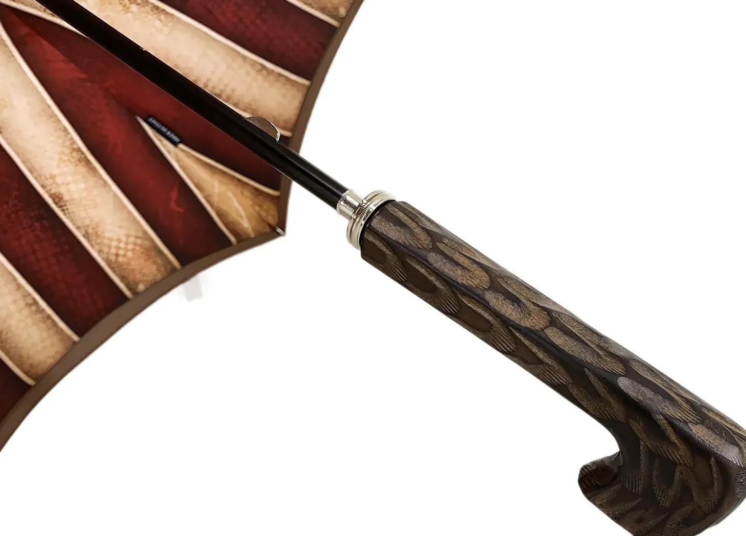 Tobacco Handmade Men's Umbrella - Striped Red And Cream