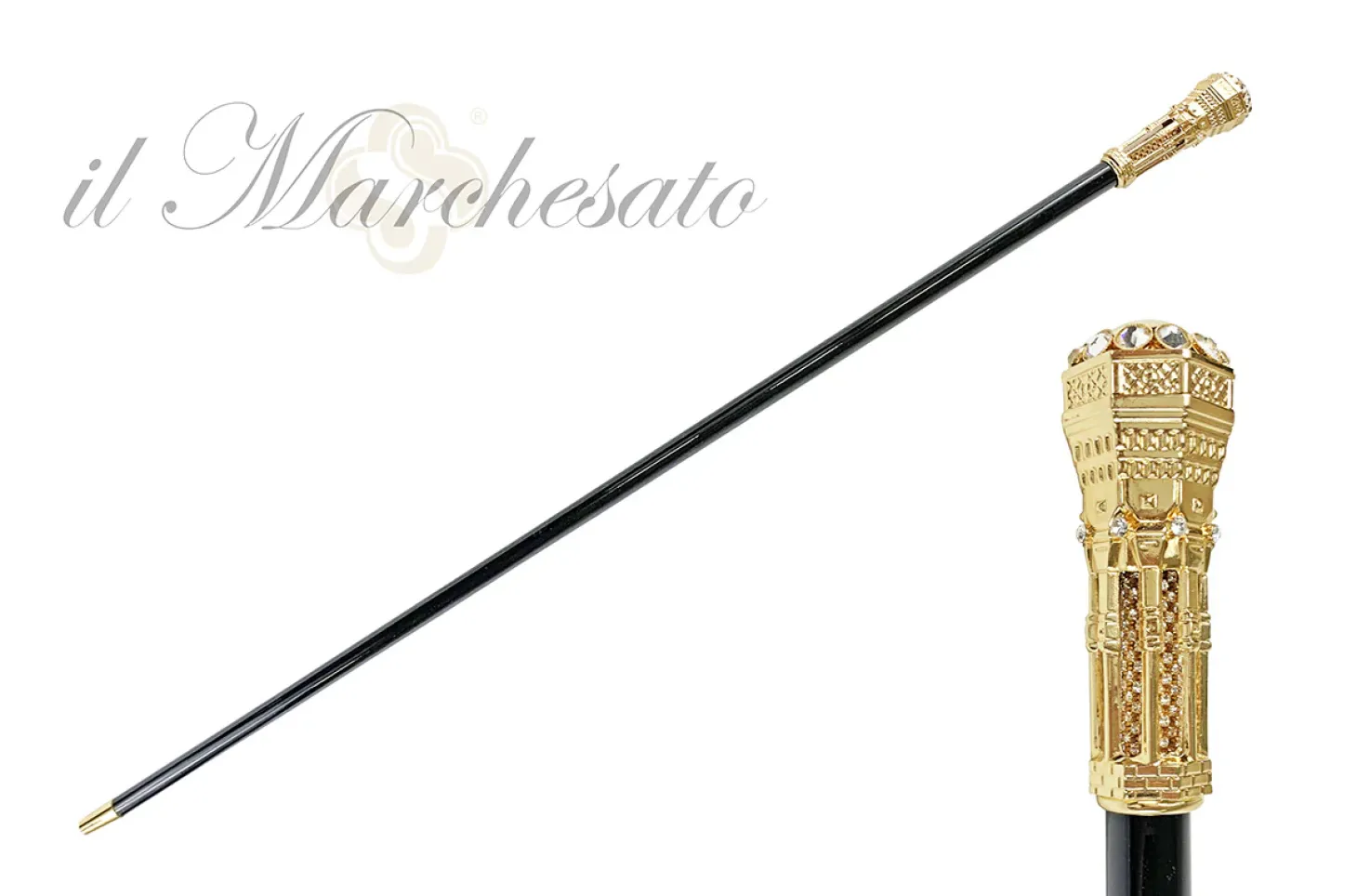 Tower walking stick with white crystals