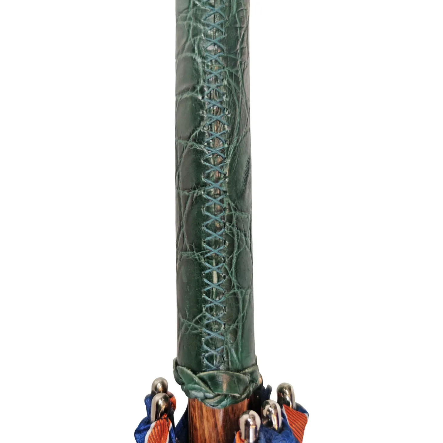 Umbrella with green Caiman Crocodile leather handle