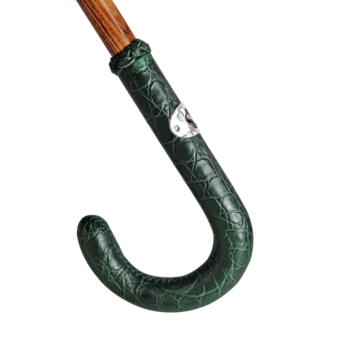 Umbrella with green Caiman Crocodile leather handle