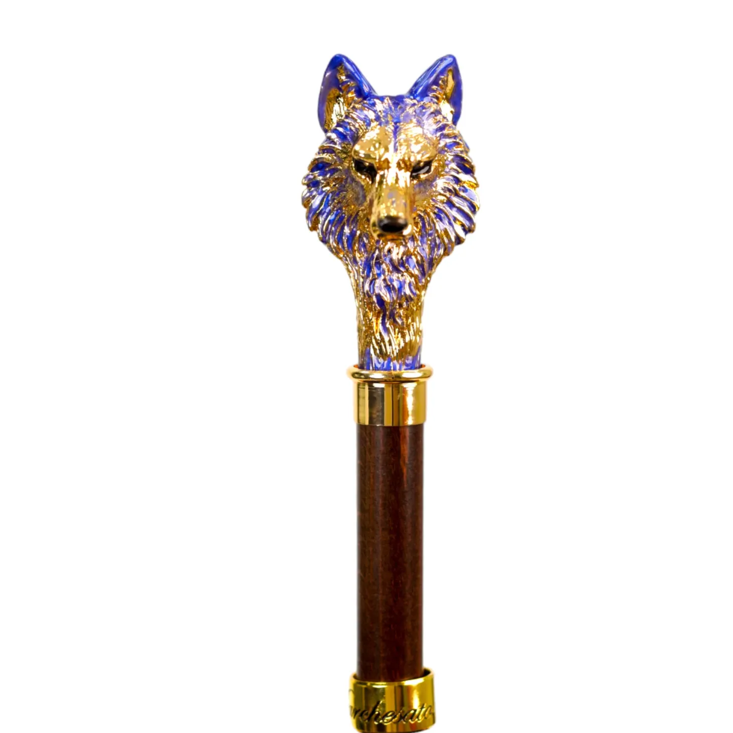 Umbrella with Hand-Painted Golden Wolf