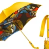 Umbrella with Painted Canvas Style Fabric - Leather handle