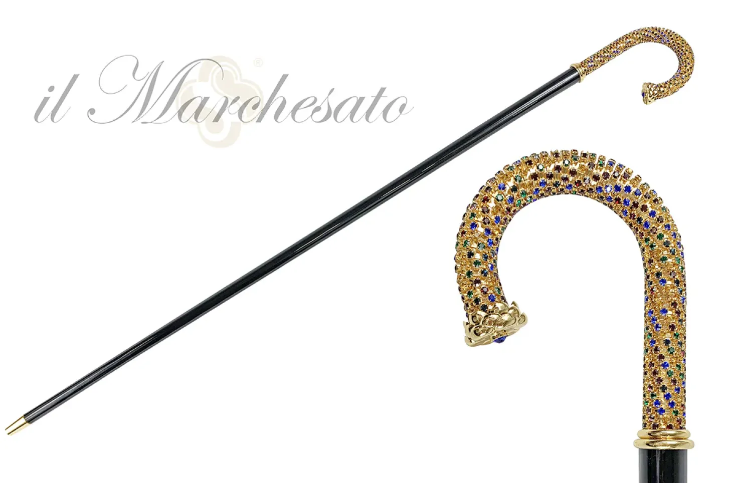 Walking cane Encrusted with Multicolor Crystals