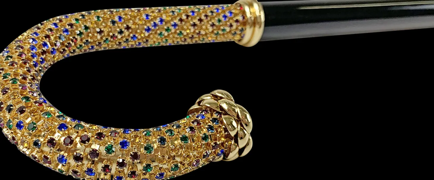 Walking cane Encrusted with Multicolor Crystals