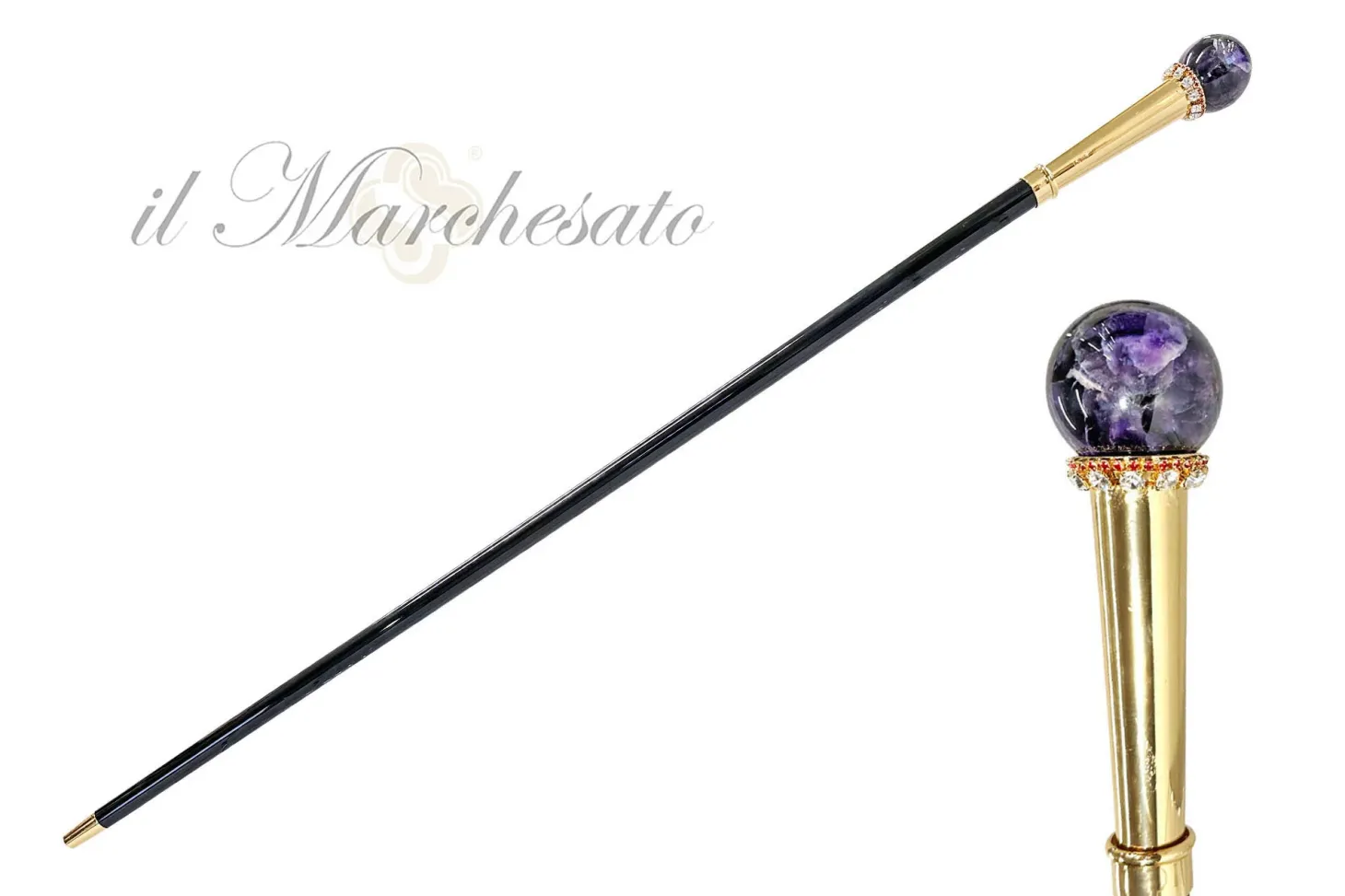 Walking stick - Exquisite Sphere With Minerals Crystals - Natural Amet