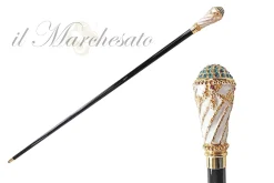 Walking stick Hand painted Knob with indicolite crystals