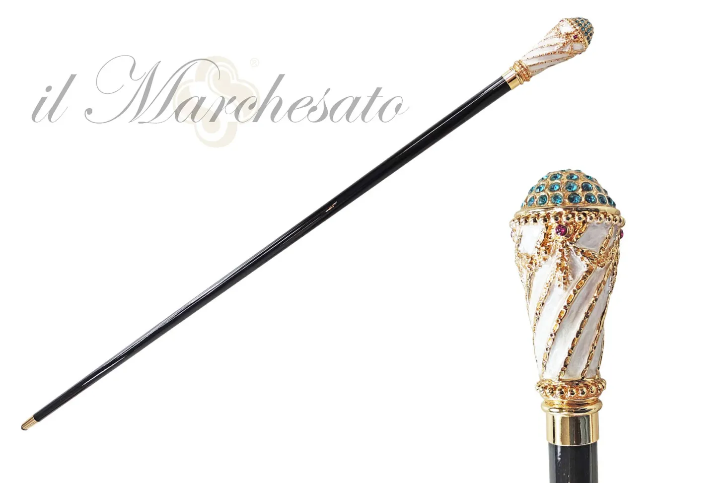 Walking stick Hand painted Knob with indicolite crystals