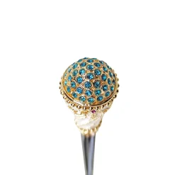 Walking stick Hand painted Knob with indicolite crystals