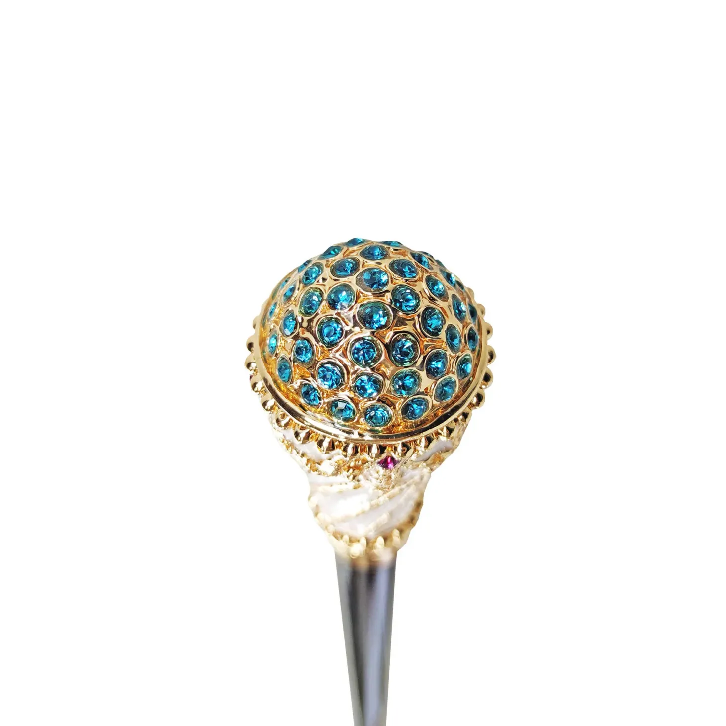Walking stick Hand painted Knob with indicolite crystals