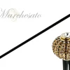 Walking stick with brass onion with black and white crystals