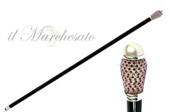 Walking Stick With Pearl and Fuchsia Color rhinestones