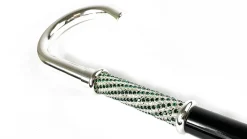 Walking Stick With Silver Plated Handle, Full of Emerald Rhinestones
