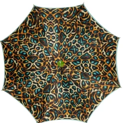 Wild Elegance: Teal Umbrella with Leopard Print and Green Crystal Hand