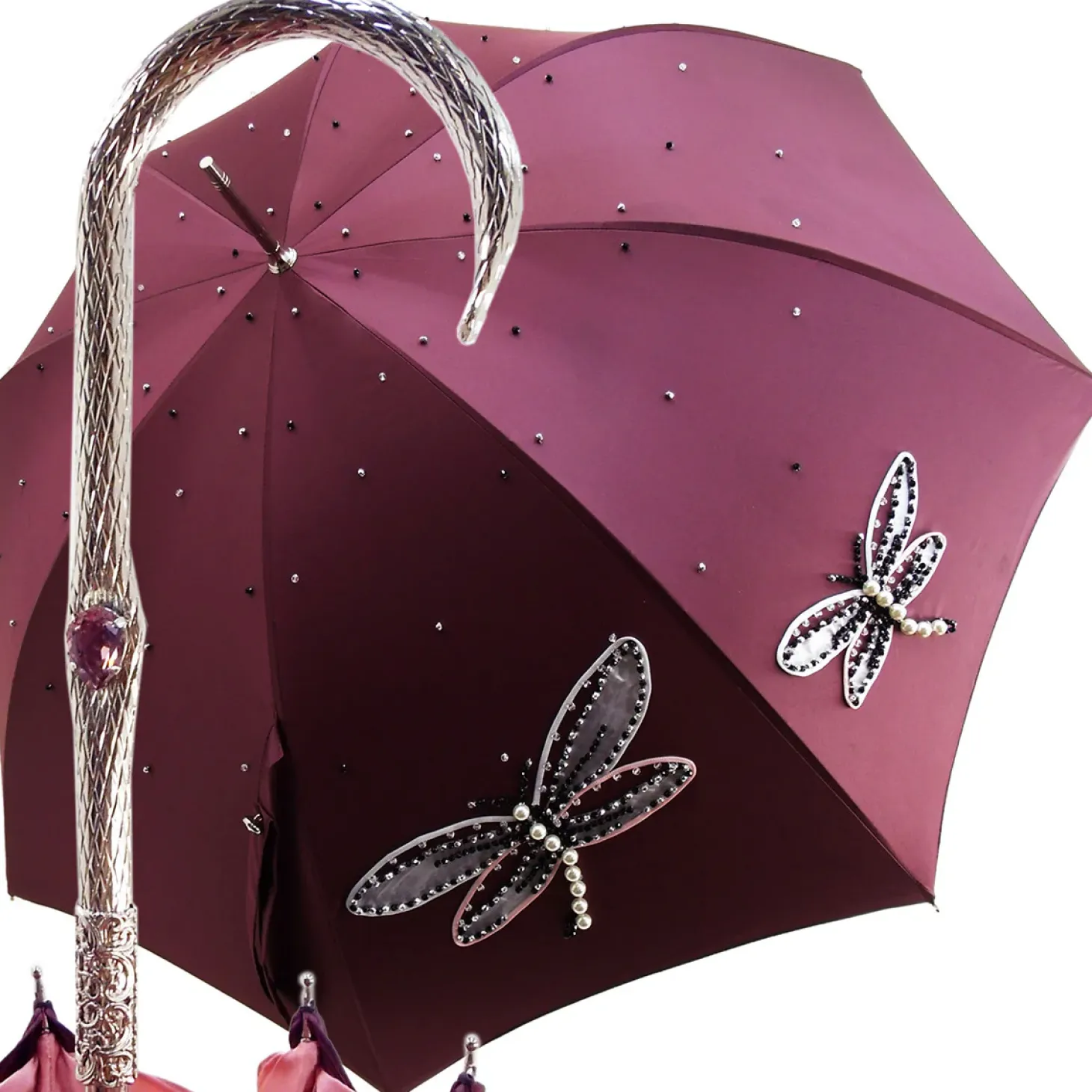 Women's exclusive handmade umbrella with embroidered dragonflies Ladies Umbrellas