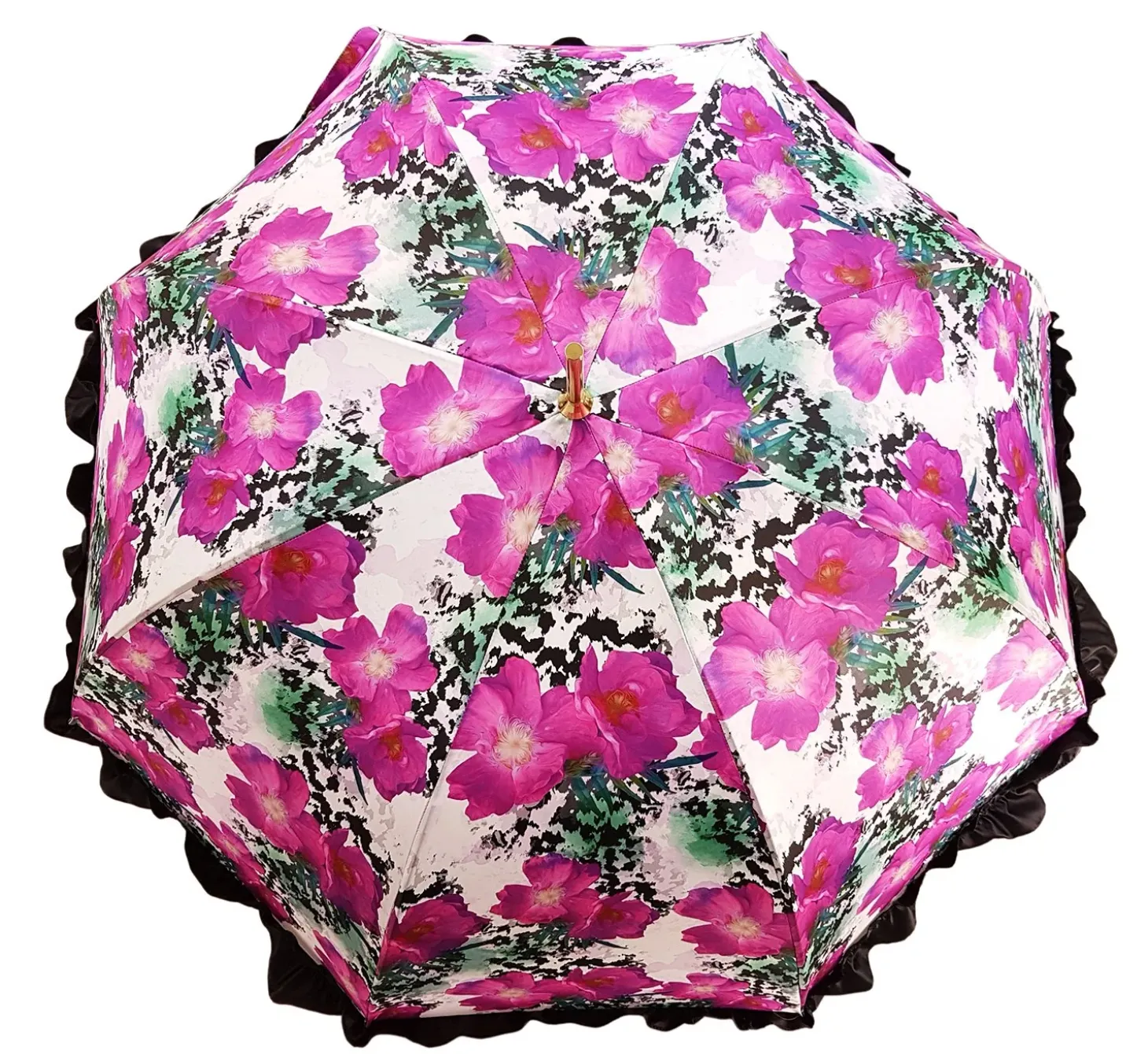 Women's Ruffled Umbrella Studied with a Multicor Pattern