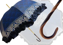 Women's umbrella Studied with a Black & White Pattern on a Blue Canopy