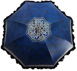 Women's umbrella Studied with a Black & White Pattern on a Blue Canopy