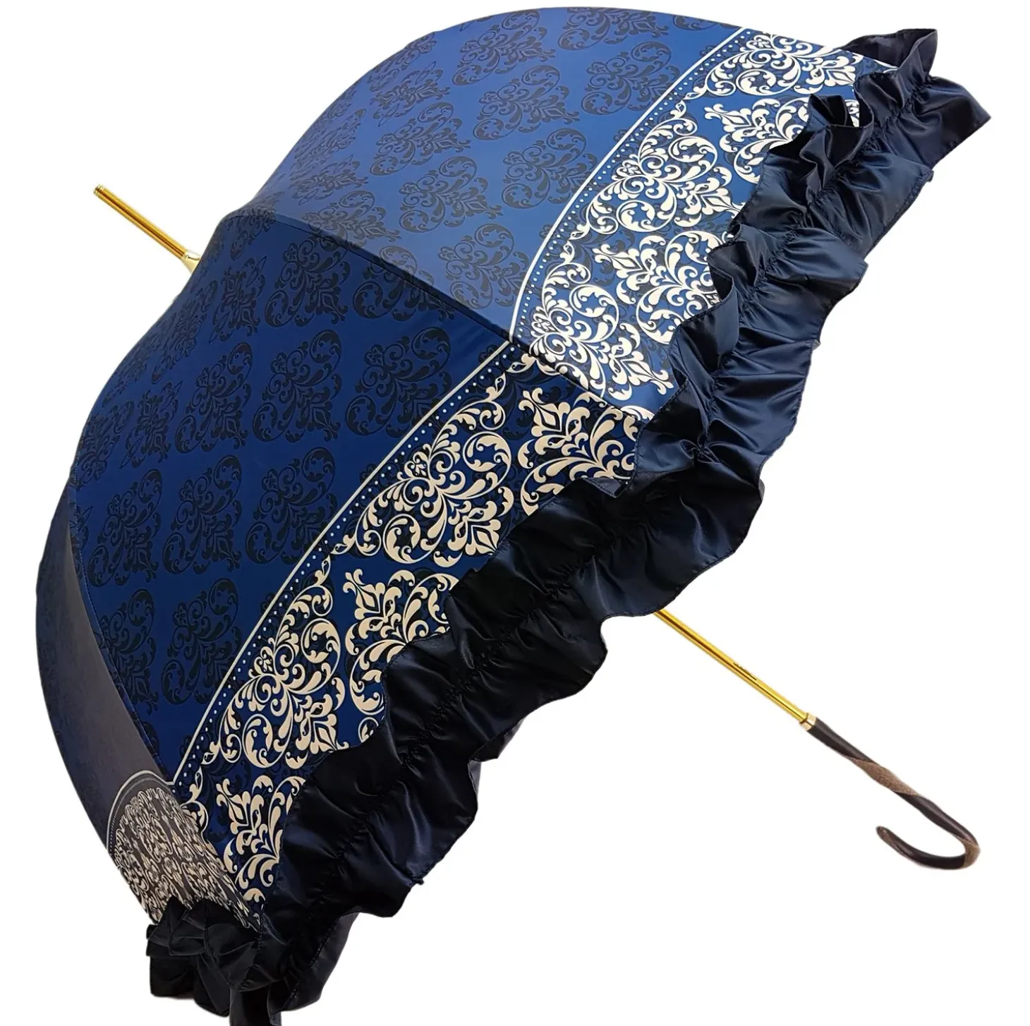 Women's umbrella Studied with a Black & White Pattern on a Blue Canopy