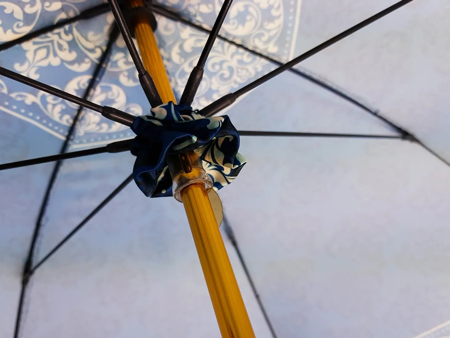 Women's umbrella Studied with a Black & White Pattern on a Blue Canopy