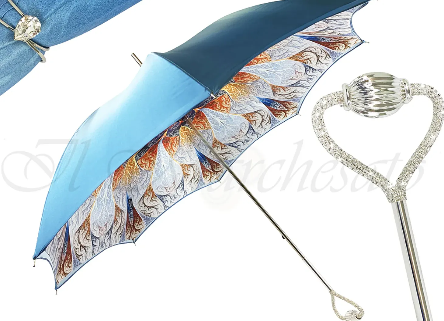 Wonderful light blue Umbrella with abstract marine design
